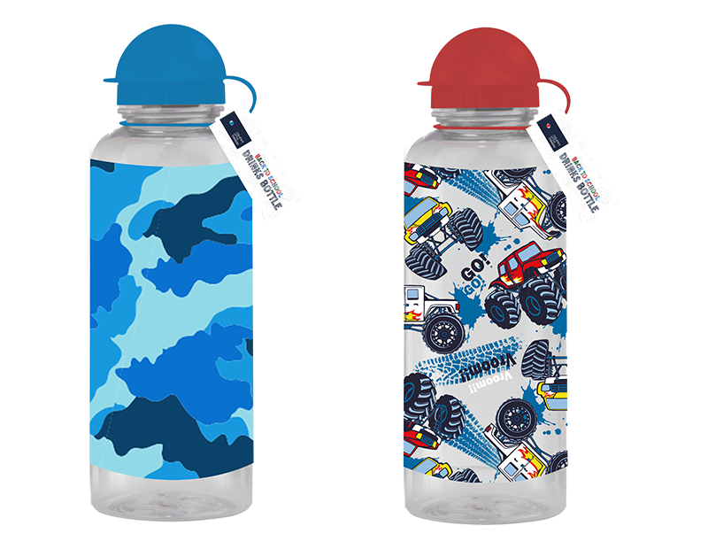 Boys Reusable Printed 600ml Hydration Water Bottle for Kids - BPA Free & Leak Proof