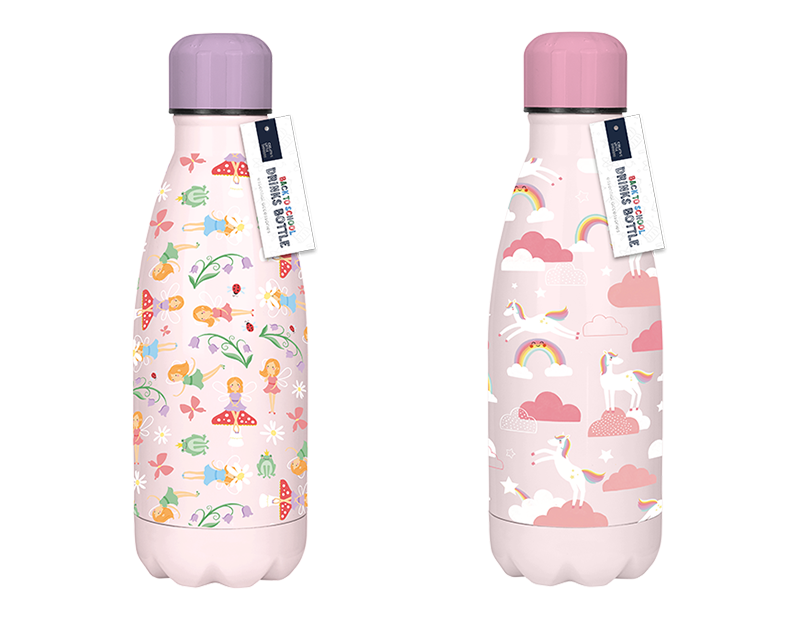 Girls Printed Metal Reusable Water Bottle 350ml - Eco-Friendly Hydration for Kids and Girls