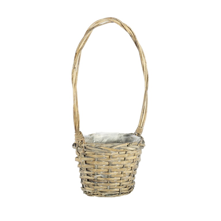 Grey Wash Split Willow Basket with Handle - Rustic Home Decor Accent
