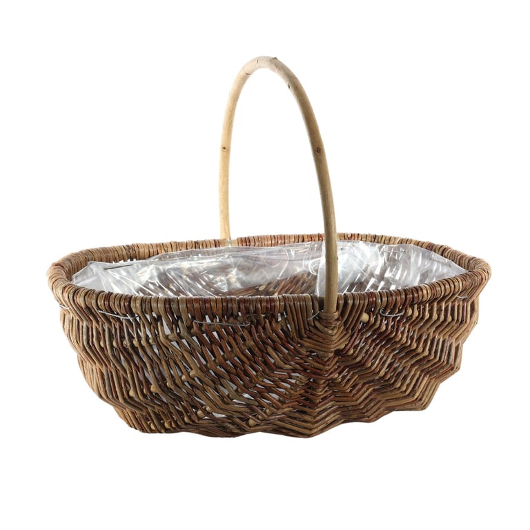 Oval Split Willow Basket - Handwoven Natural Handle and Liner Home Decor Accessory, 42cm Diameter