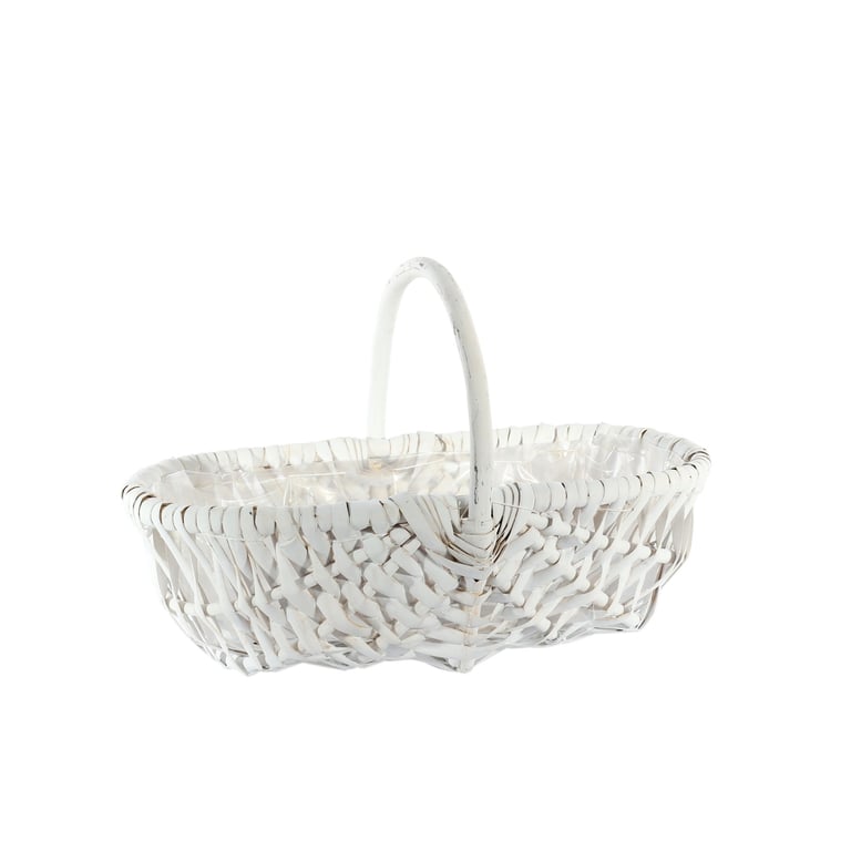 White Oval Split Willow Basket with Handle and Liner - 31cm Home Decor Storage Container