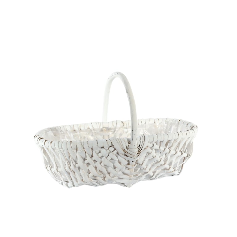 White Oval Split Willow Basket with Handle and Liner (37cm) - Woven Home Decor Storage Basket with Liner