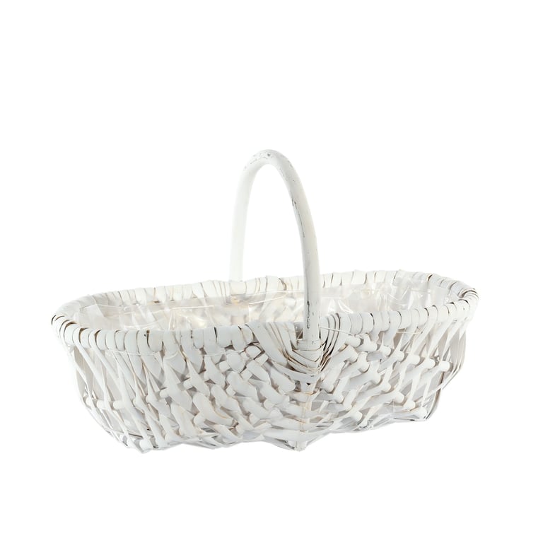 White Oval Split Willow Basket with Handle and Liner, 42cm Home Decor Storage Basket