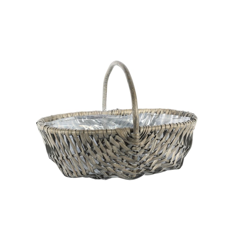Grey Oval Split Willow Basket Handle and Liner - Rustic Home Decor Storage Solution