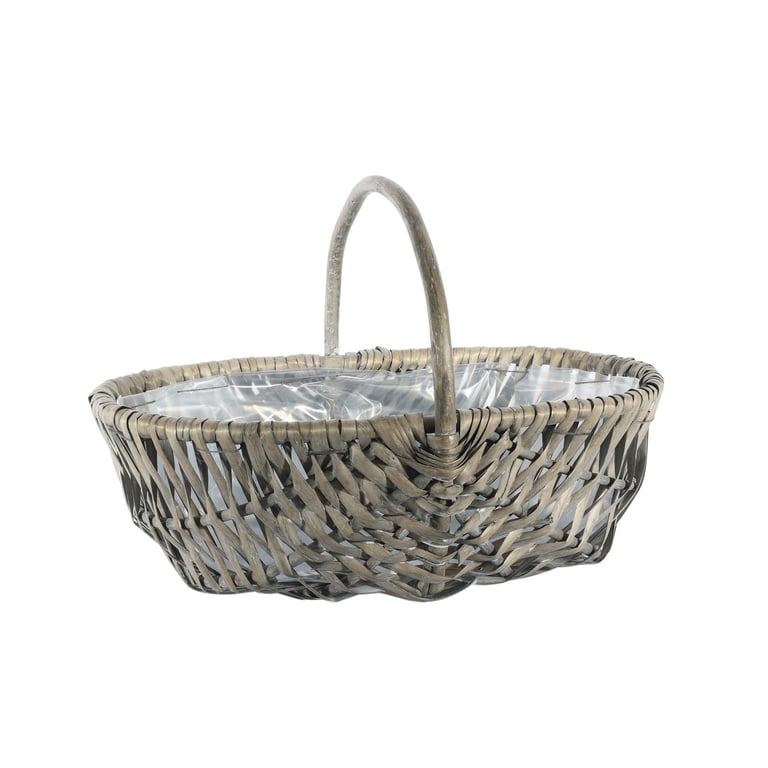 Grey Oval Split Willow Basket Handle and Liner - 37cm Home Decor Storage Wicker Basket with Removable Liner for Garden Use