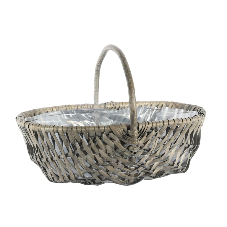 Grey Oval Split Willow Basket 42cm - Woven Home Decor Storage Basket with Handle and Liner