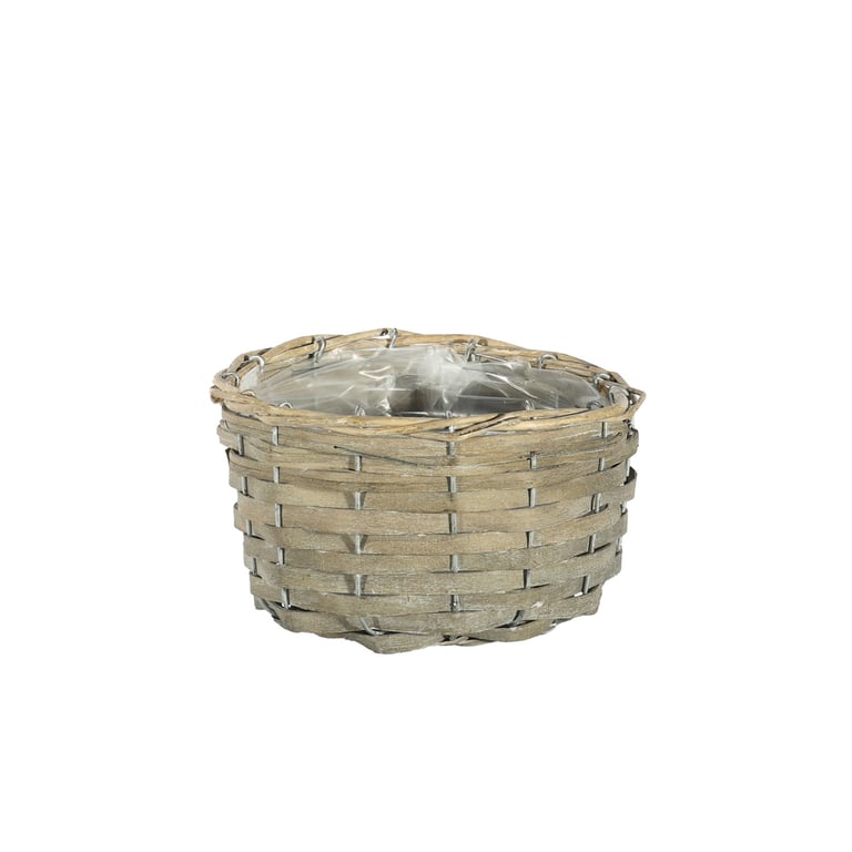 Natural Light Grey Round Wood Chip Planter Basket 18cm Diameter