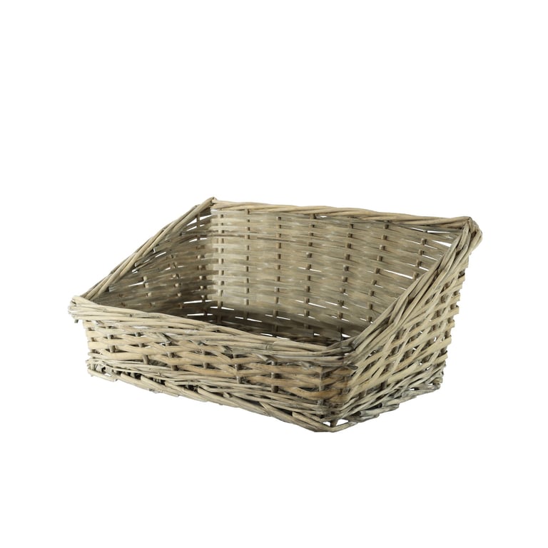 Natural Softwood Square Sloped Wooden Basket 42cm - Handcrafted Home Decor Storage Solution