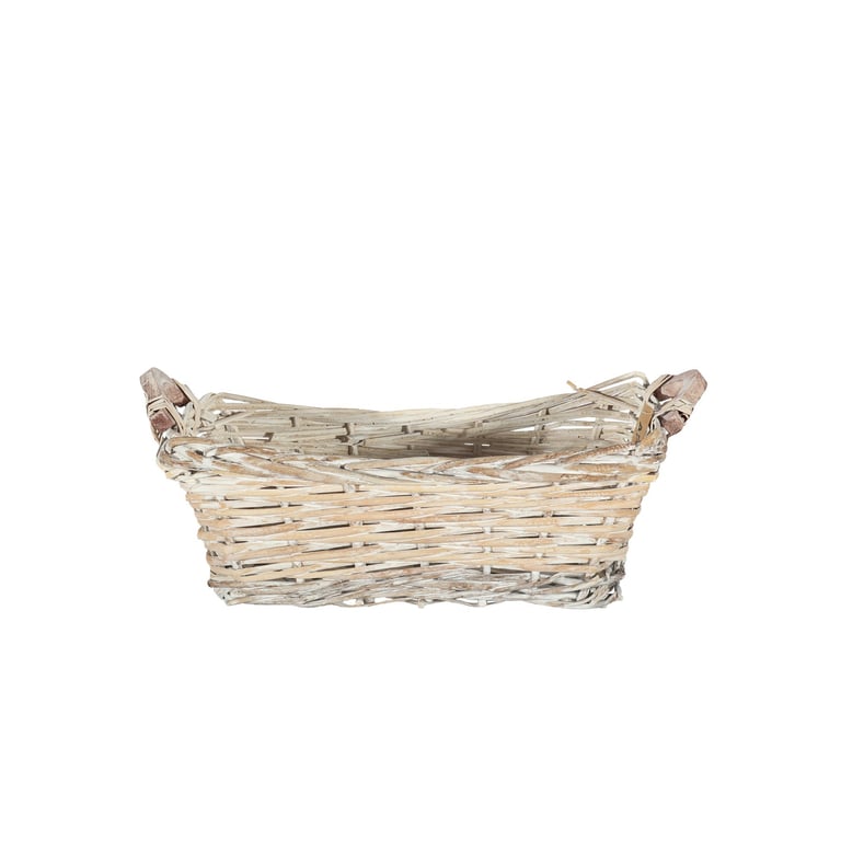 White Wash Rectangle Woven Basket with Handles - Small Home Decor Storage Solution
