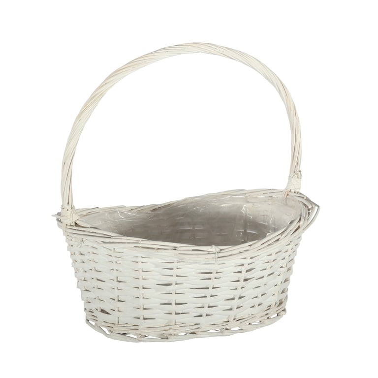 White Oval Woven Basket with Handle - Medium Home Decor Storage Solution