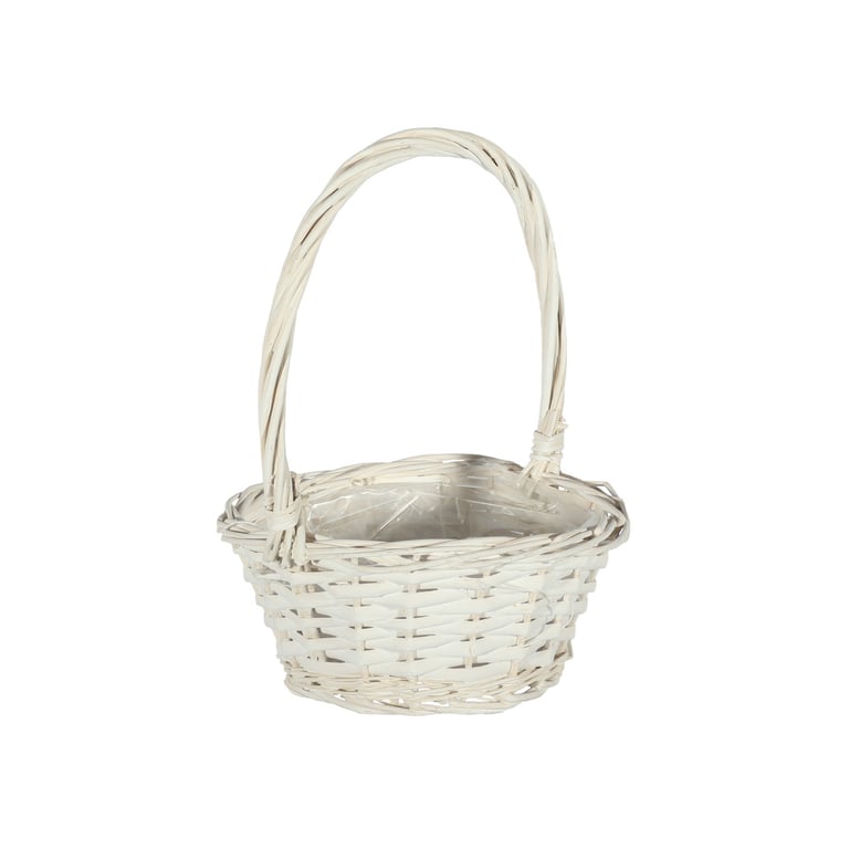 White Round Woven Basket with Handle - 20cm Diameter Laundry and Home Storage Solution