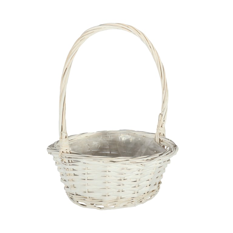 White Round Handle Basket - 25cm Diameter Home Storage and Decorative Wicker Container