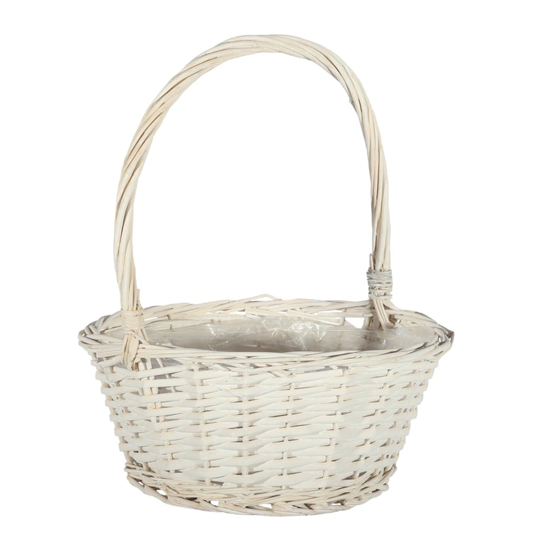 White Round Woven Basket with Handle 30cm Diameter - Home Storage and Decorative Organization Solution