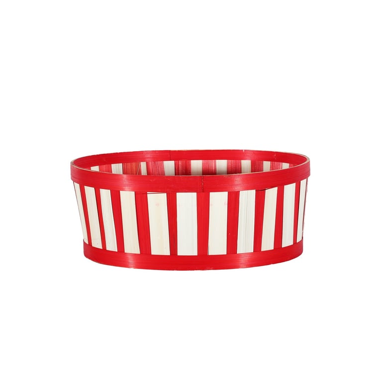Red and White Oval Wooden Drum Planter - Unique Home Decor Plant Holder Tray
