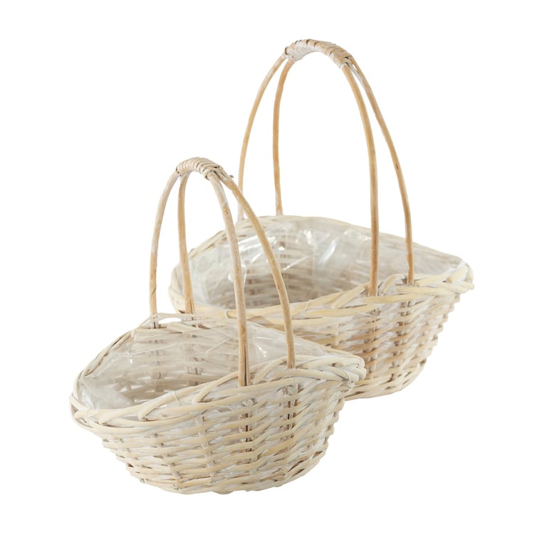 White Oval Baskets with Double Handles - Home Decor & Kitchen Storage Solution Set of 2