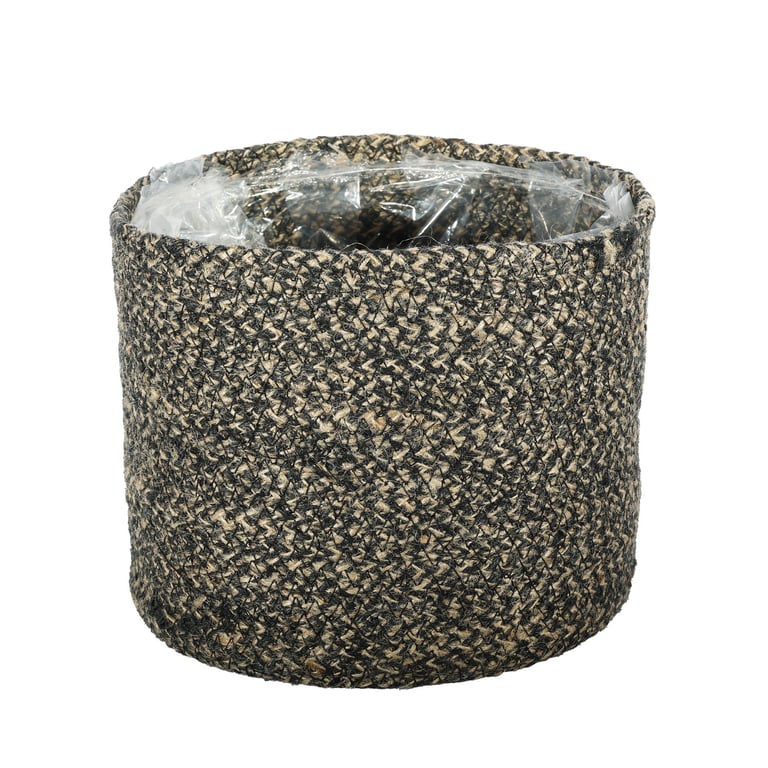 Natural Jute Braided Rope Basket - Home Decor Storage with Black Jute Liner (19 x 16cm)