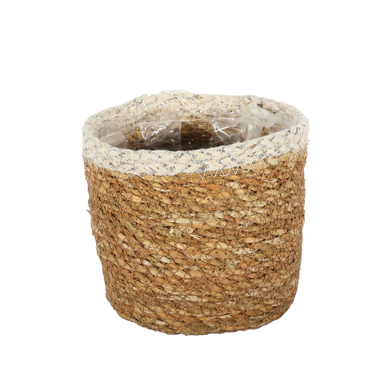 Natural & Silver Hogla Basket With Liner, 12 x 12cm Woven Home Decor Basket
