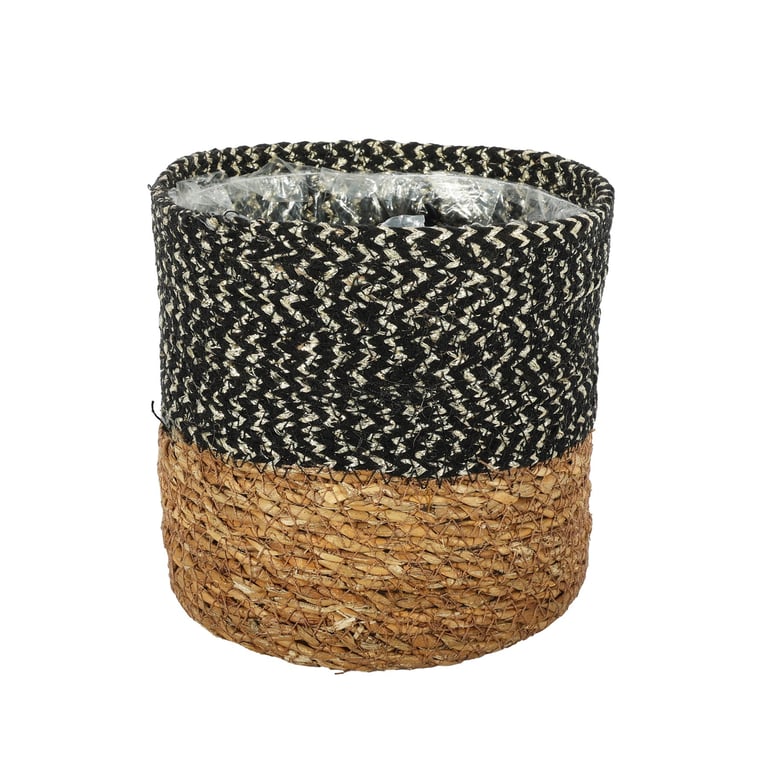 Natural Seagrass Basket with Liner - 14 x 14cm Black Indoor Storage Home Decor Basket
