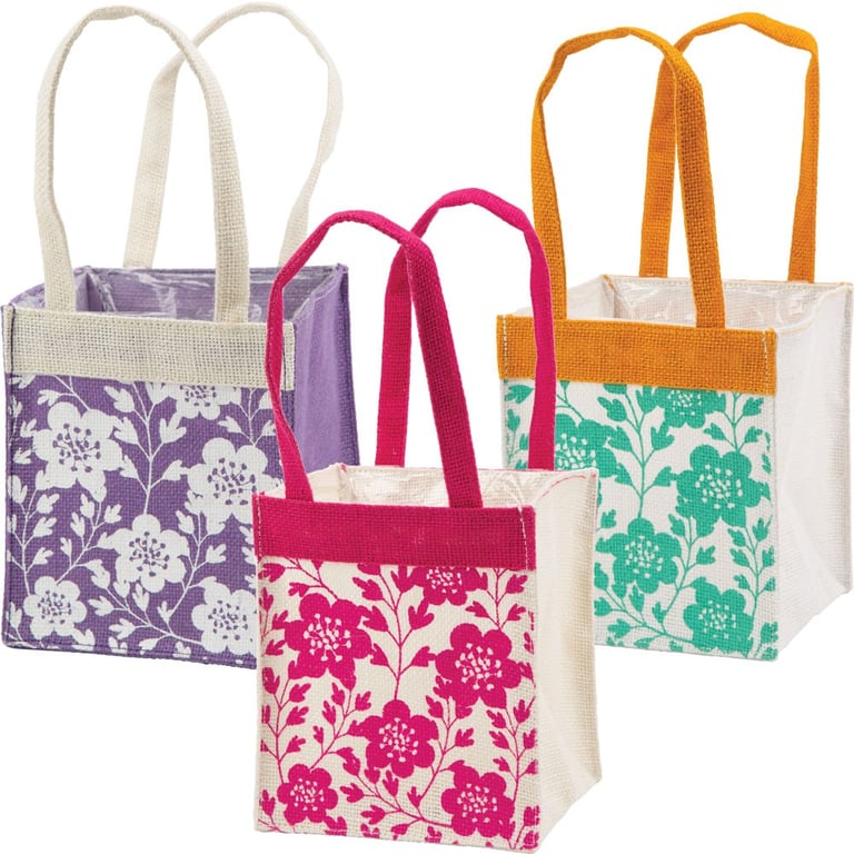 Colourful Bold Blooms Jute Plant Bags - Handcrafted Home Decor Planters with Gardening Baskets