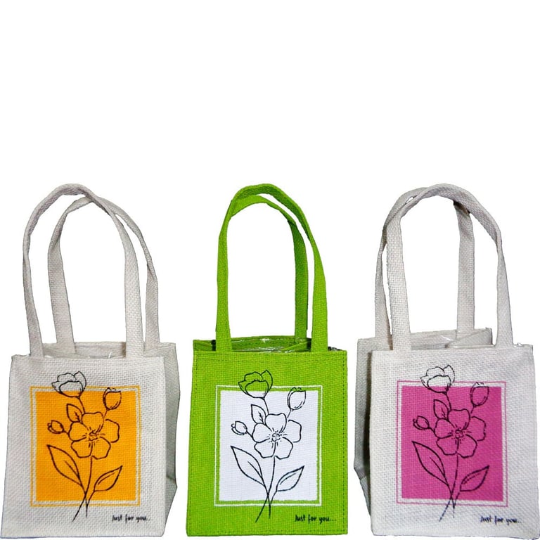 Colourful Flower Outline Jute Plant Bags - Set of 12 Durable Home Gardening Supplies
