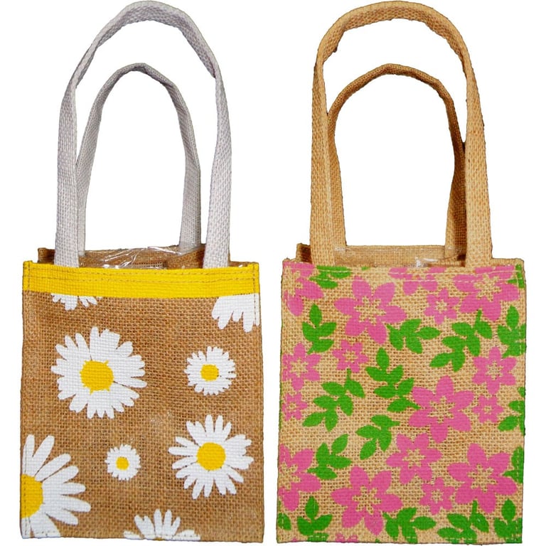 Colourful Daisy & Posy Jute Plant Bags - Home Decor Floral Planters with Garden Supplies and Plant Holders