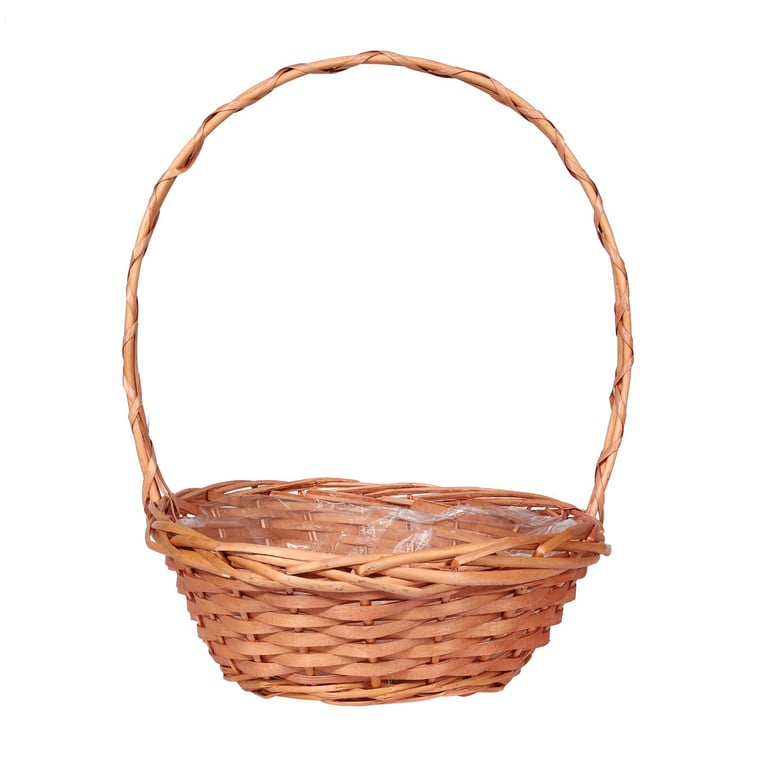 Golden Round Basket 14inch - Woven Outdoor Storage Bin for Home and Garden Use