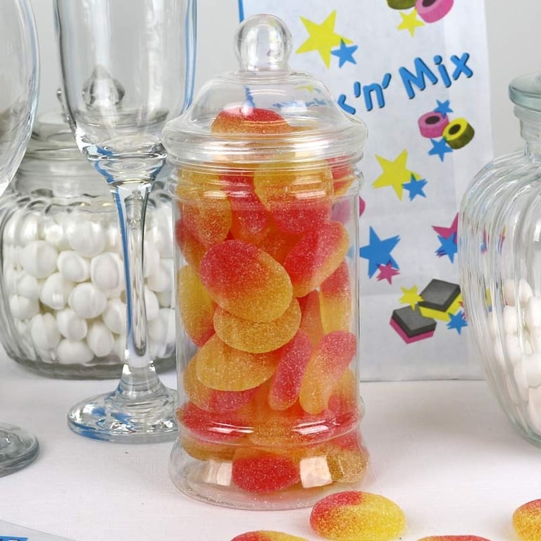 Fizzy Peaches Sweet Treats Jar - Home Decor Candy Container with Fruit Flavored Sweets and Pebbly Texture