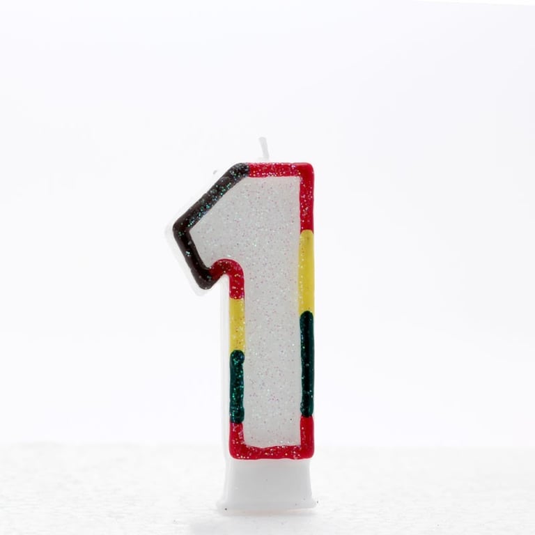 Multicoloured Number Candle Age 1 - Themed Decorative Birthday Candles for Home Parties