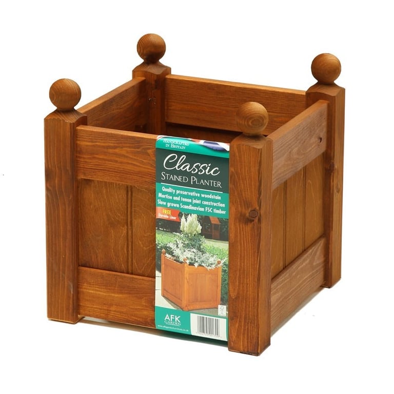 Beech Stain Small Classic Planter - Handcrafted Wooden Home Decor Pot