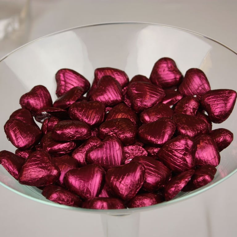 Burgundy Foil Chocolate Hearts - Gourmet 1kg Holiday Decorations and Gifts