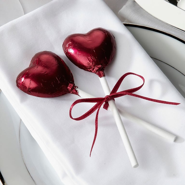 Burgundy Foil Chocolate Heart Lollipop - Sweet Treat Party Favor