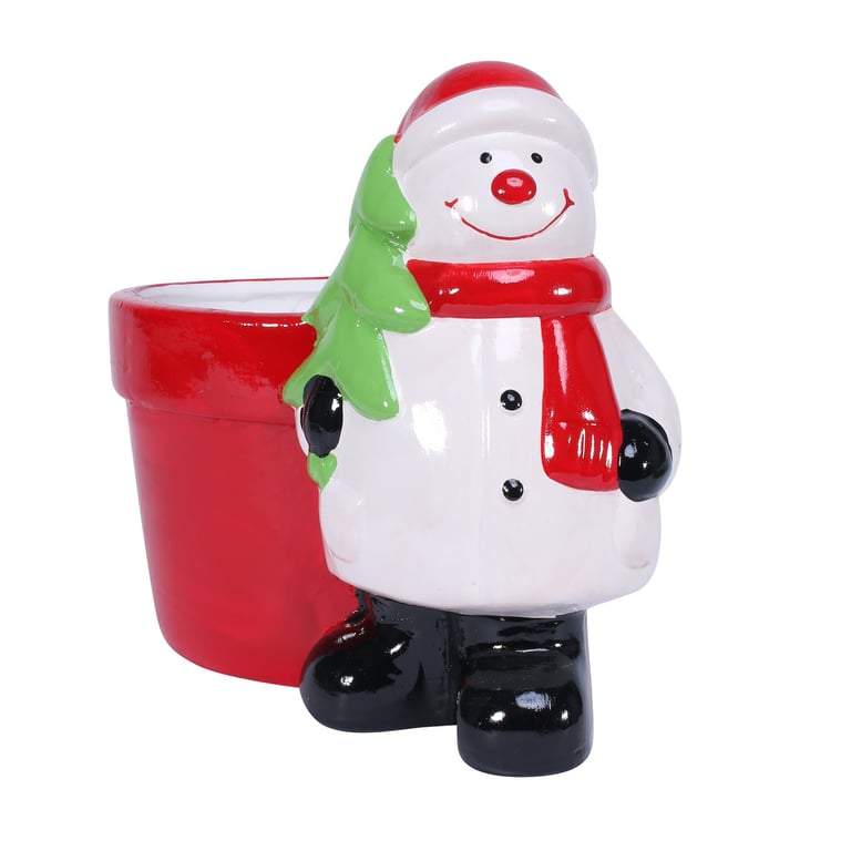 Novelty Ceramic Snowman Pot - Winter Home Decor and Holiday Decoration Item
