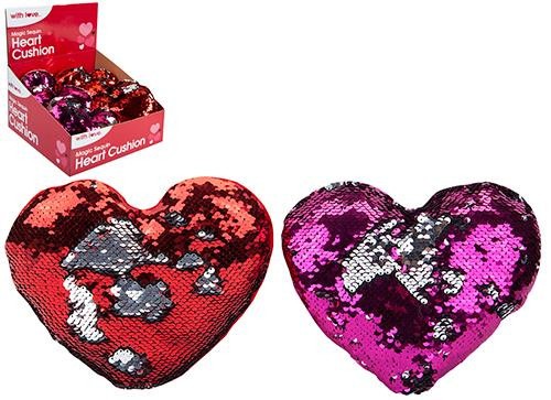 20cm Sequin Heart Cushion - Assorted Designs with Silver Mermaid Effect Home Decor Pillow