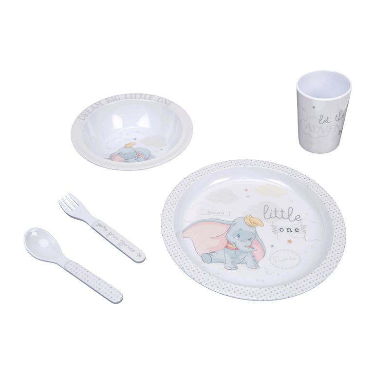 Magical Beginnings Dumbo 5 Piece Melamine Crockery Set for Children s Tableware and Baby Feeding Needs