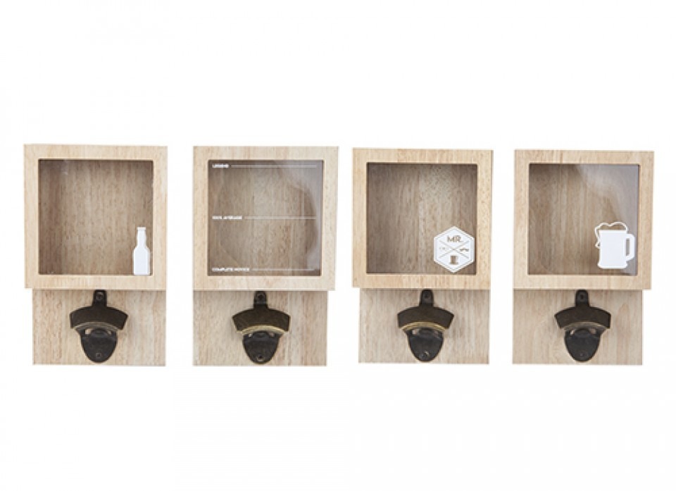 Wooden Bottle Cap Collector and Wine Opener - Assorted Designs Home Bar Essentials