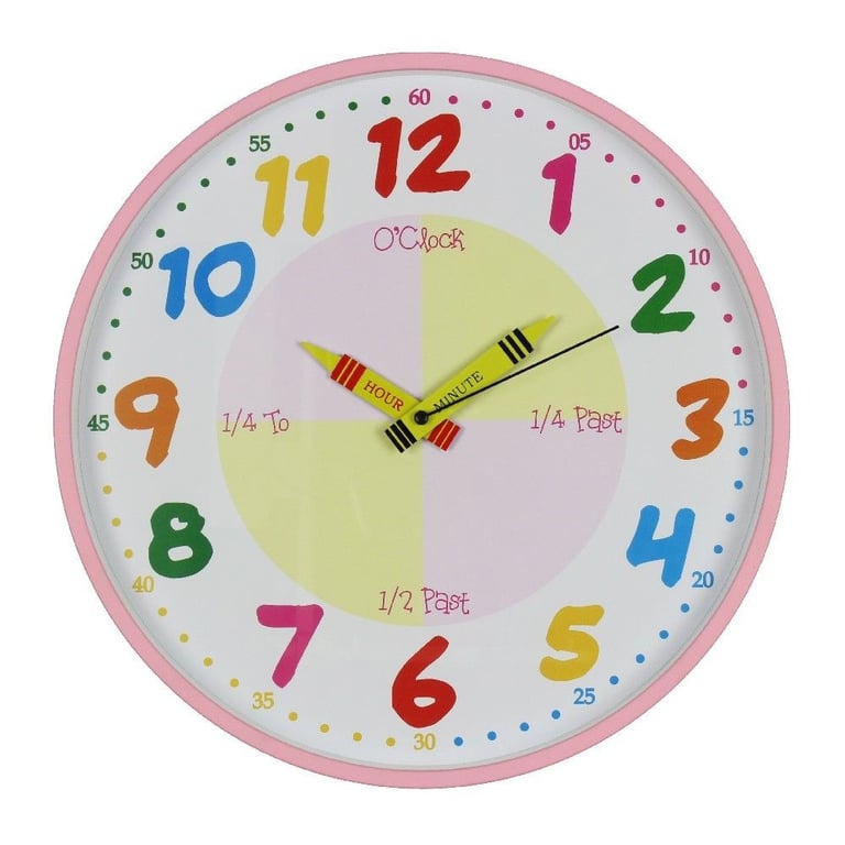 Pink Wall Clock - Hometime Teach The Time 30 cm Kid s Learning Clock for Home & Garden
