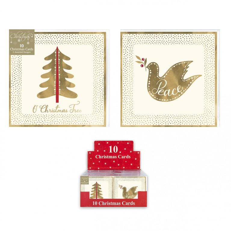 Gold Christmas Cards - Assorted Designs of Doves and Trees