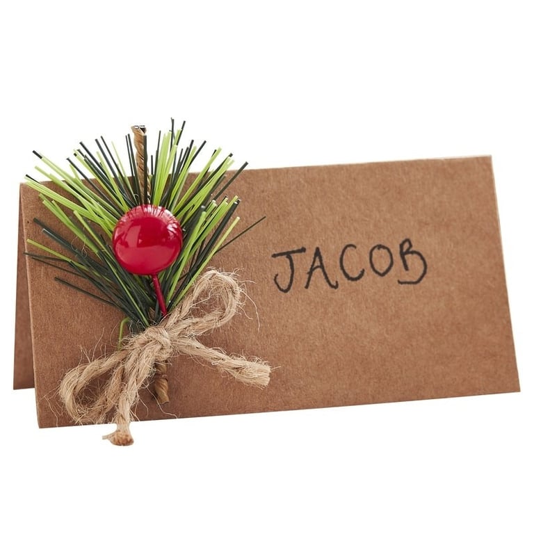 Snow Place Card with Elegant Foliage Holiday Tableware Decoration