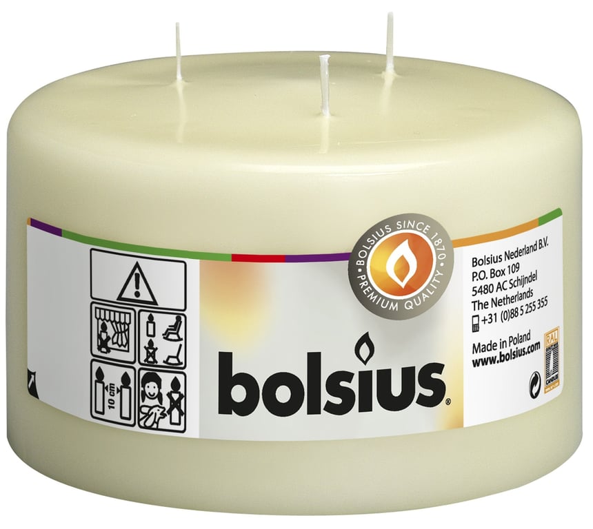Bolsius 3-Wick Mammoth Ivory Pillar Candle - Large Scented Home Fragrance