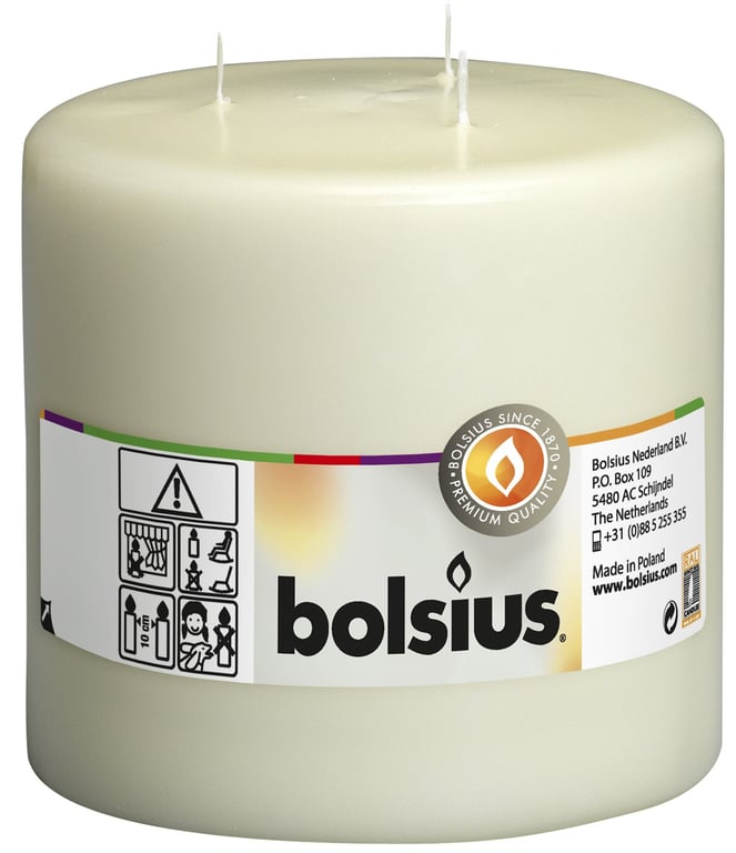 Ivory Bolsius 3-Wick Mammoth Pillar Candle - Large Home Fragrance (150mm)