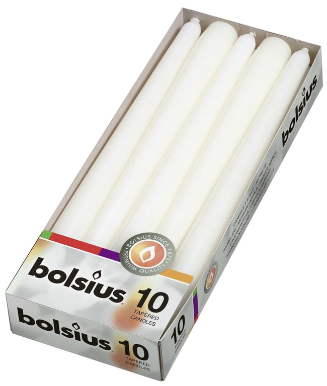 Bolsius Tapered Candles White - 10 Pack of Elegant Home Decor Scented Candles