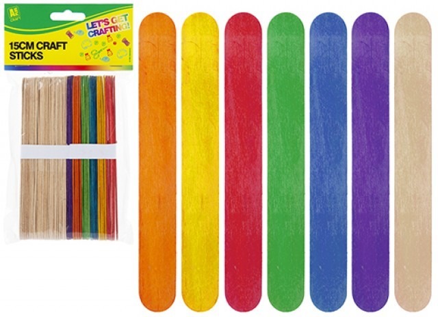 15cm Mixed Craft Lolly Sticks (50pcs) - Party Supplies & DIY Decorations