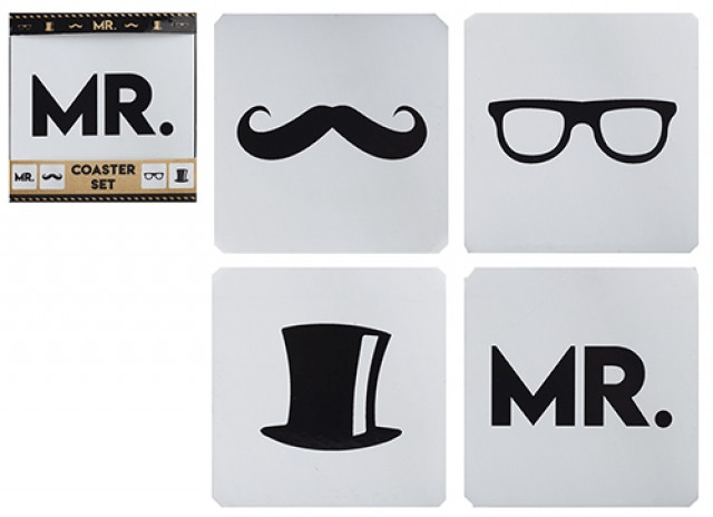 Mr Mans B/W Print Coasters - Stylish Home Decor and Office Supplies Gift