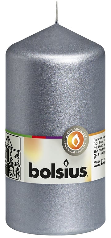 Silver Bolsius 130mm Scented Pillar Candle - Elegant Home Decor Lighting