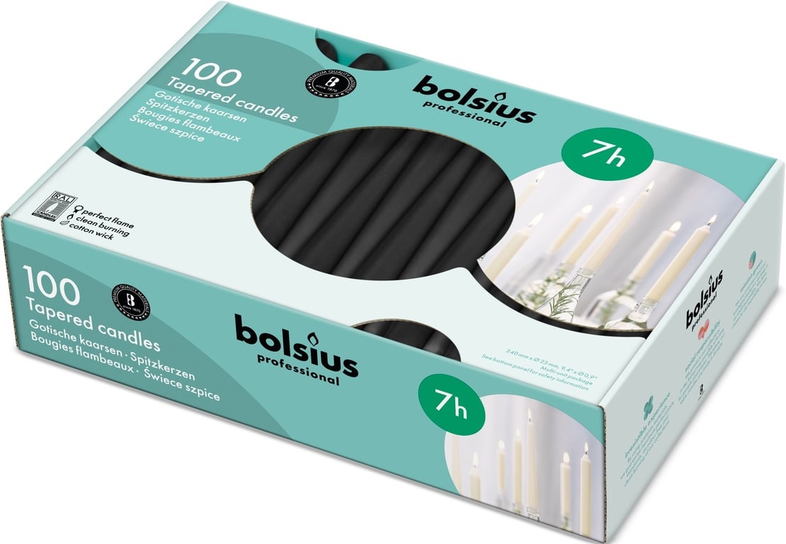 Bolsius 100 Professional Black Tapered Candle - High-Quality Home Fragrance