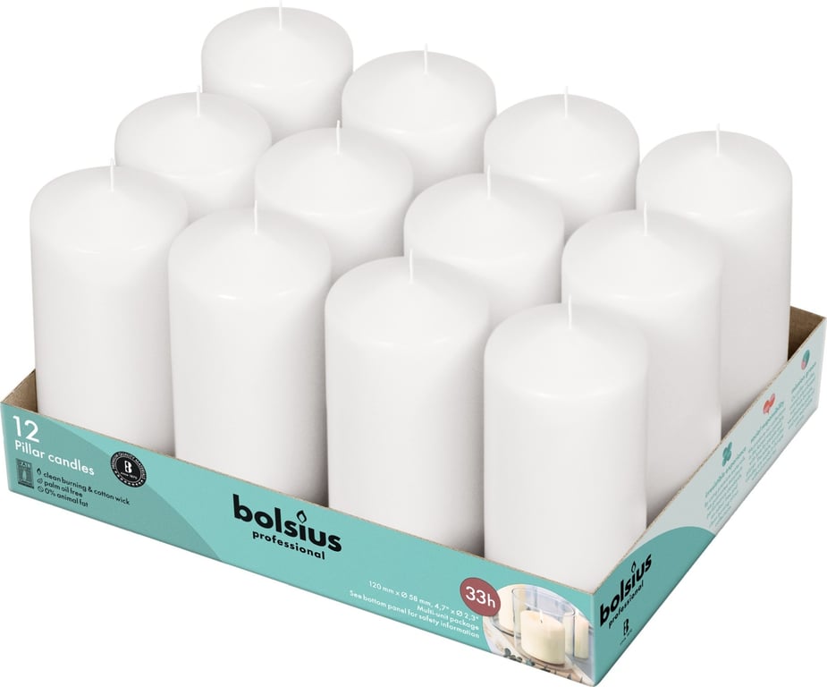 Bolsius 12-Pack White Professional Pillar Candles (118/58mm) - Home Decor Lighting Solutions