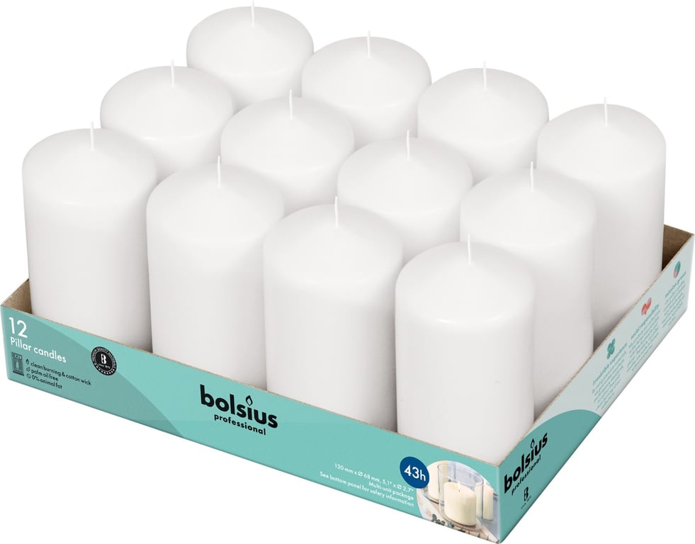 12-Pack White Bolsius Professional Scented Pillar Candles - 128/68mm Home Decor