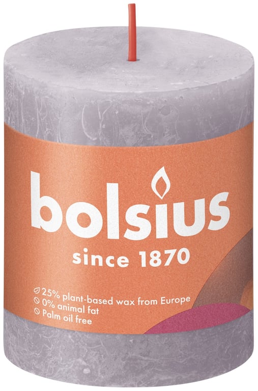 Frosted Lavender Bolsius Rustic Shine Pillar Candle - Luxury Home Fragrance for Bathroom Decor