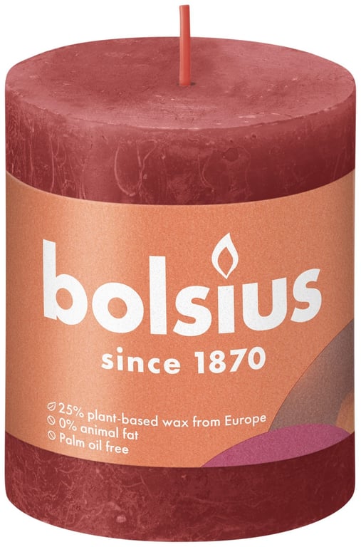 Delicate Red Bolsius Rustic Shine Pillar Candle - 80x68mm Home Decor Candle
