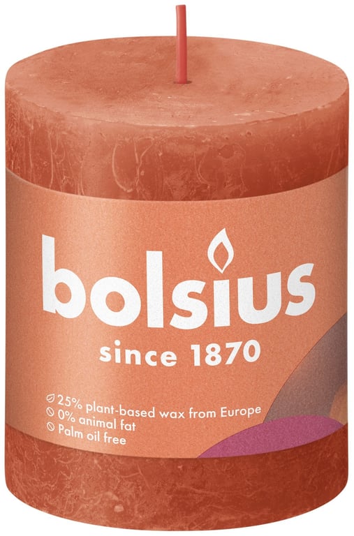 Earthy Orange Bolsius Rustic Shine Pillar Candle - 80mm x 68mm Home Decor Votive Candle for Warm Ambiance